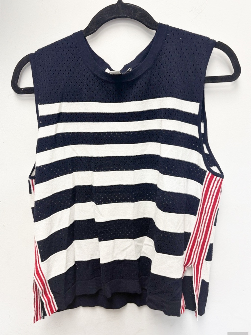 Autumn Cashmere Striped Sleeveless Knit Tank in Navy, White & Red
